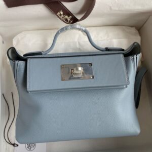 Hermes 24/24 Mini 21 Handmade Bag in Blue Lin Evercolor Leather