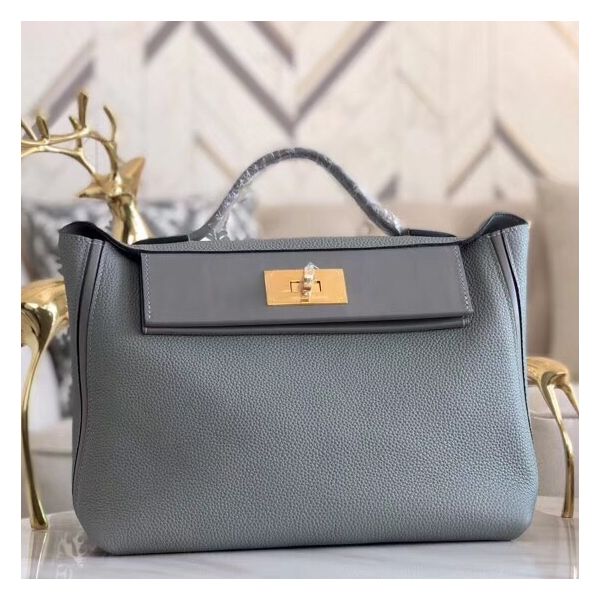 Hermes 24/24 29 Bag In Blue Glacier Clemence Calfskin