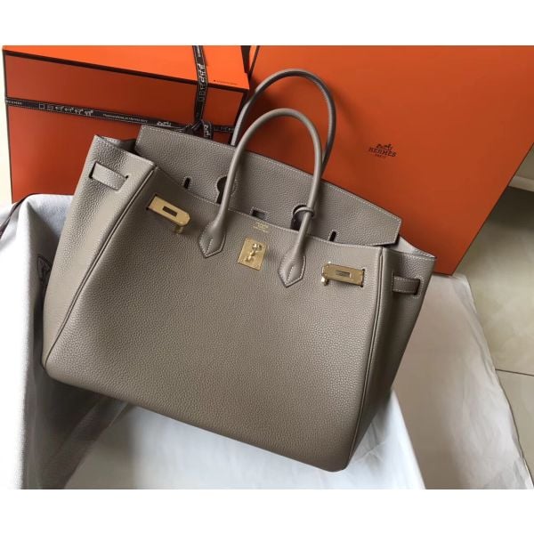 Hermes Birkin 35cm Bag In Gris Tourterelle Clemence Leather GHW - Image 2
