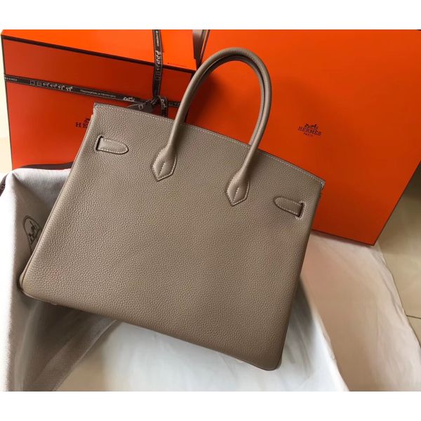 Hermes Birkin 35cm Bag In Gris Tourterelle Clemence Leather GHW - Image 3