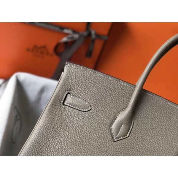 Hermes Birkin 35cm Bag In Gris Tourterelle Clemence Leather GHW - Image 5