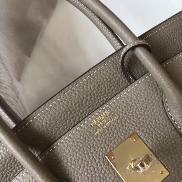 Hermes Birkin 35cm Bag In Gris Tourterelle Clemence Leather GHW - Image 7