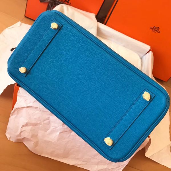 Hermes Birkin 30 Handmade Bag In Blue Zanzibar Clemence Leather - Image 3
