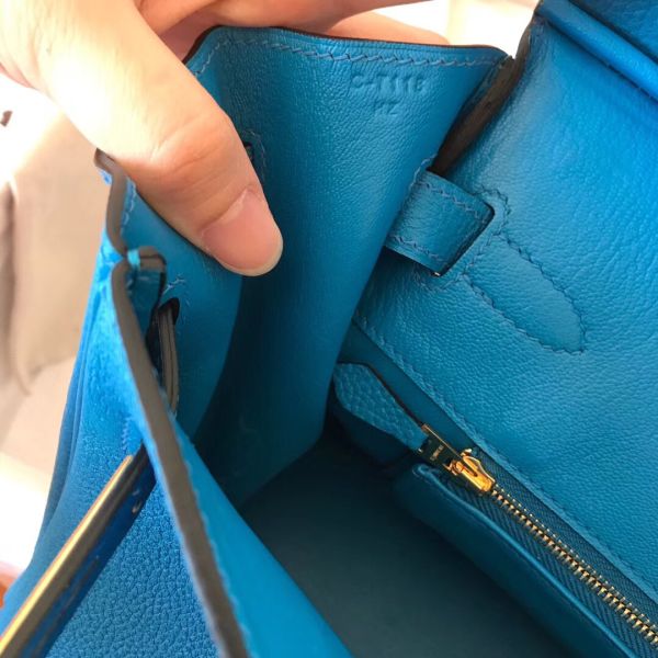 Hermes Birkin 30 Handmade Bag In Blue Zanzibar Clemence Leather - Image 5