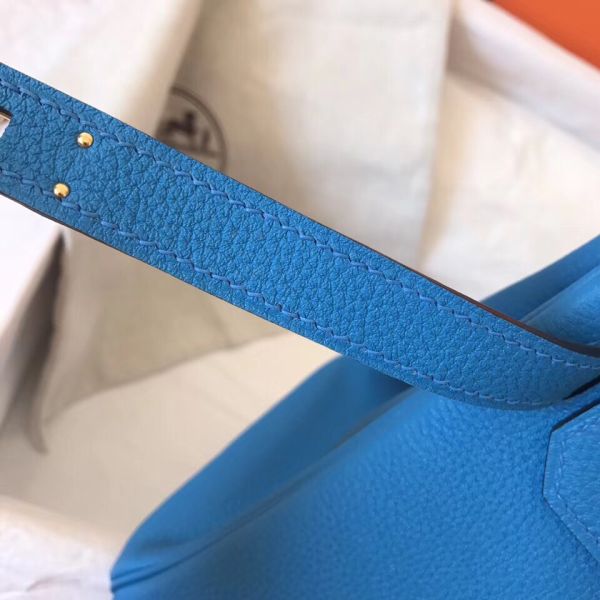 Hermes Birkin 30 Handmade Bag In Blue Zanzibar Clemence Leather - Image 6