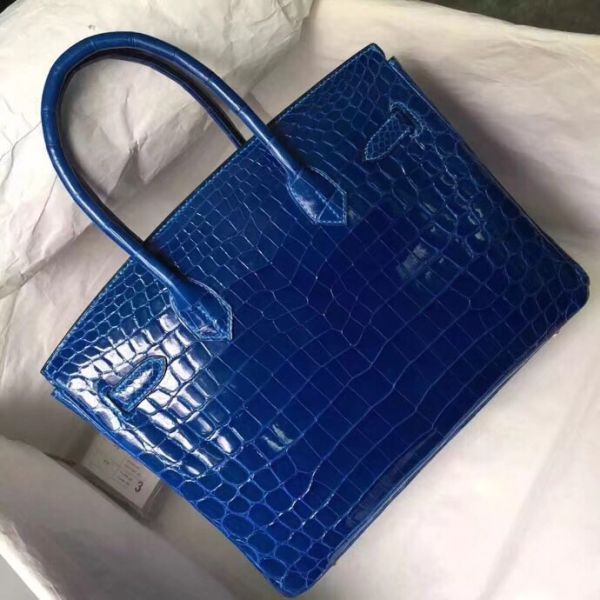 Hermes Birkin 30 Bag In Blue Electric Crocodile Niloticus Skin - Image 5