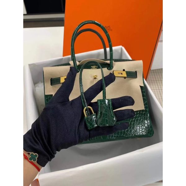 Hermes Birkin 30 Bag In Green Crocodile Porosus Shiny Skin - Image 2
