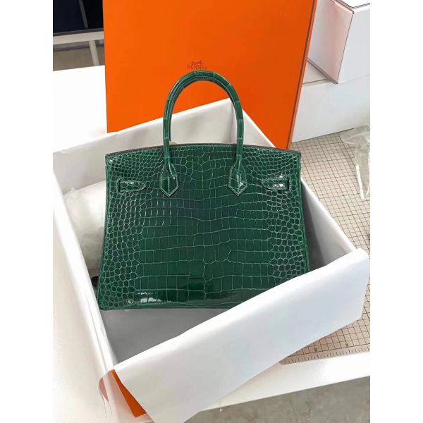 Hermes Birkin 30 Bag In Green Crocodile Porosus Shiny Skin - Image 5
