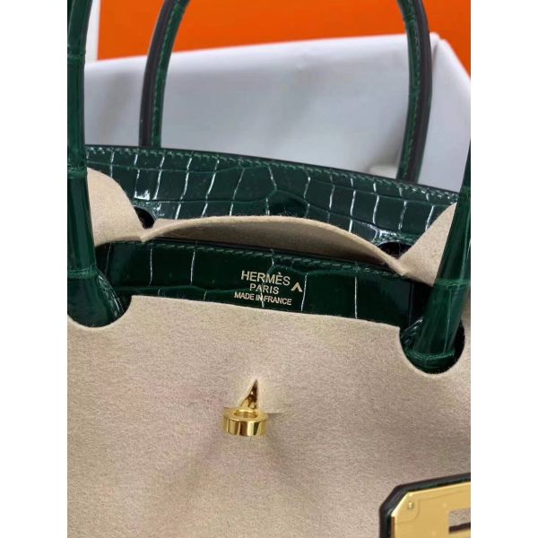 Hermes Birkin 30 Bag In Green Crocodile Porosus Shiny Skin - Image 6