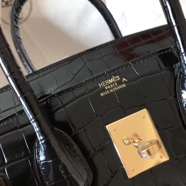 Hermes Birkin 30 Bag In Black Crocodile Porosus Shiny Skin - Image 2