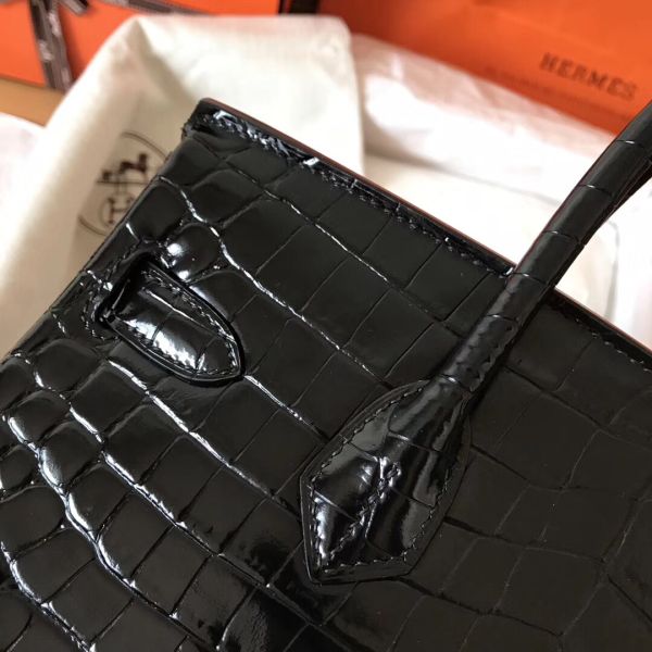 Hermes Birkin 30 Bag In Black Crocodile Porosus Shiny Skin - Image 4