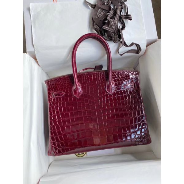 Hermes Birkin 30 Handmade Bag In Bordeaux Crocodile Niloticus Shiny - Image 2