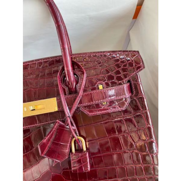 Hermes Birkin 30 Handmade Bag In Bordeaux Crocodile Niloticus Shiny - Image 3
