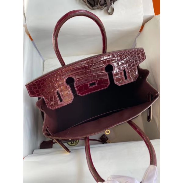 Hermes Birkin 30 Handmade Bag In Bordeaux Crocodile Niloticus Shiny - Image 4