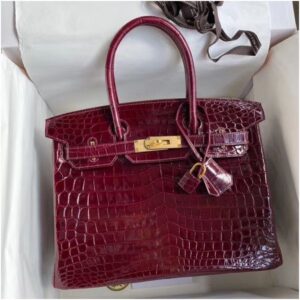 Hermes Birkin 30 Handmade Bag In Bordeaux Crocodile Niloticus Shiny