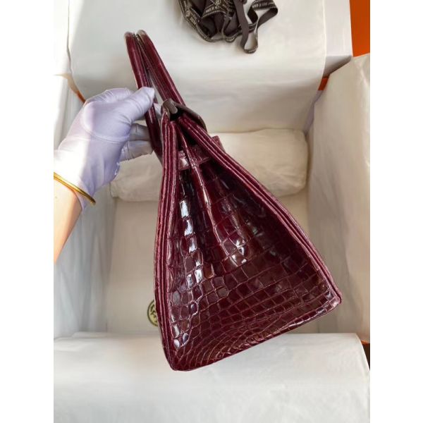 Hermes Birkin 30 Handmade Bag In Bordeaux Crocodile Niloticus Shiny - Image 5