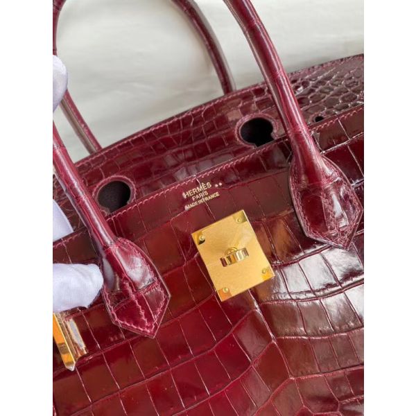 Hermes Birkin 30 Handmade Bag In Bordeaux Crocodile Niloticus Shiny - Image 6