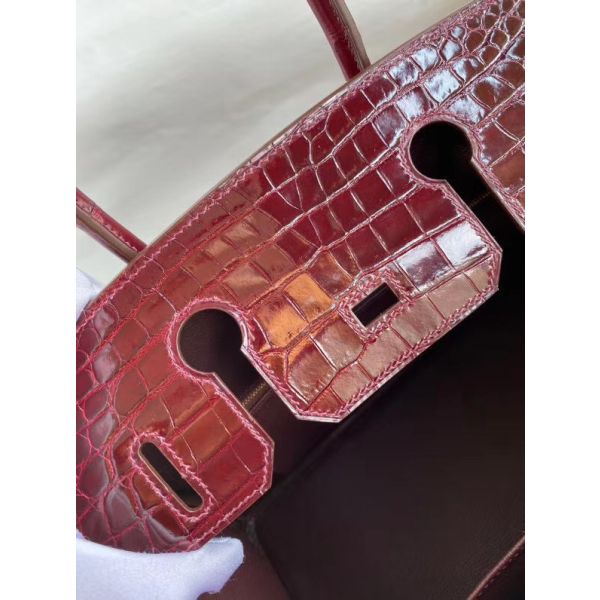 Hermes Birkin 30 Handmade Bag In Bordeaux Crocodile Niloticus Shiny - Image 8