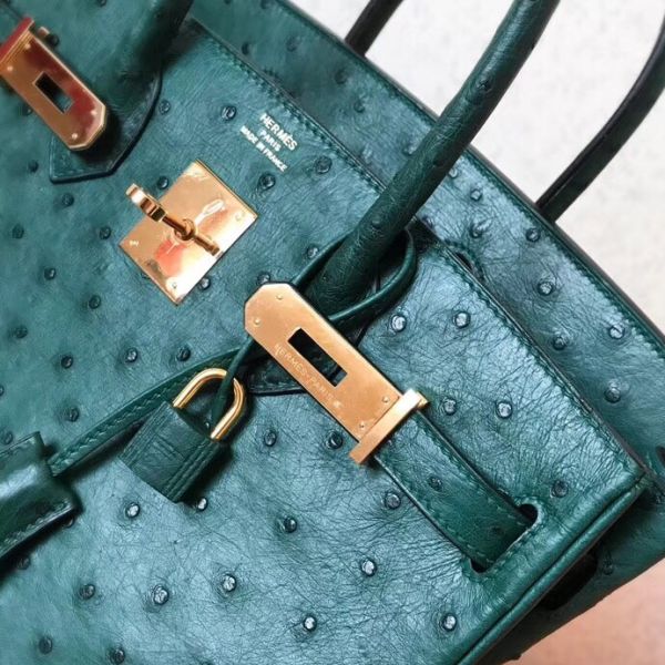 Hermes Birkin 30 Handmade Bag In Green Ostrich Skin - Image 2