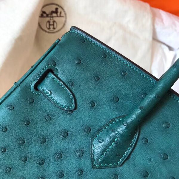 Hermes Birkin 30 Handmade Bag In Green Ostrich Skin - Image 5