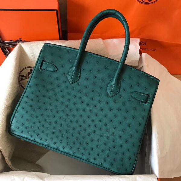 Hermes Birkin 30 Handmade Bag In Green Ostrich Skin - Image 6