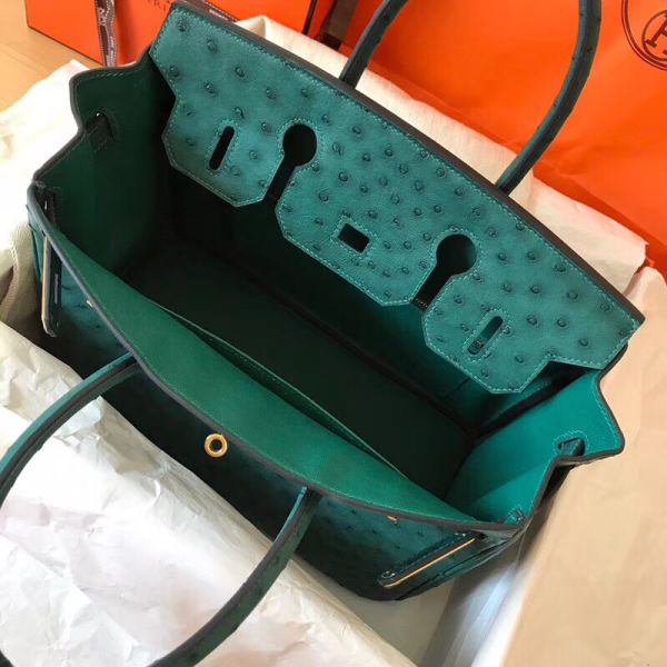 Hermes Birkin 30 Handmade Bag In Green Ostrich Skin - Image 7