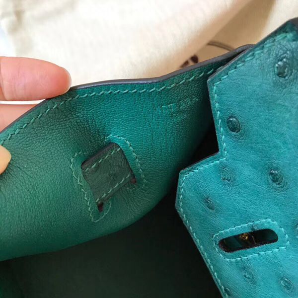Hermes Birkin 30 Handmade Bag In Green Ostrich Skin - Image 8