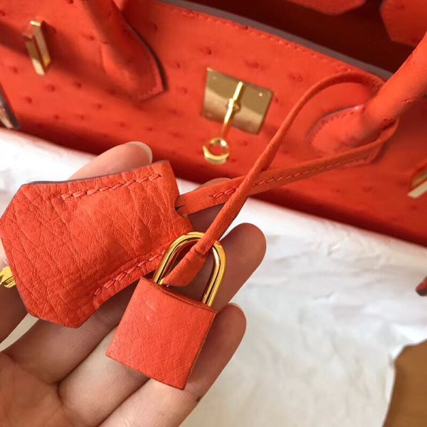 Hermes Birkin 30 Handmade Bag In Orange Ostrich Skin - Image 3
