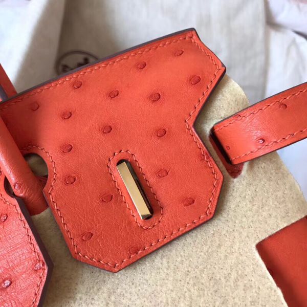 Hermes Birkin 30 Handmade Bag In Orange Ostrich Skin - Image 7