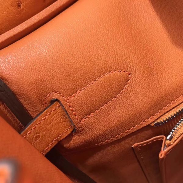 Hermes Birkin 30 Handmade Bag In Orange Ostrich Skin - Image 8
