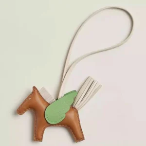 Hermes Rodeo Pegase PM Bag Charm in Gold/Craie/Vert Criquet Lambskin