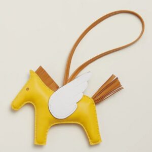 Hermes Rodeo Pegase PM Bag Charm in Yellow/Biscuit/Craie Lambskin