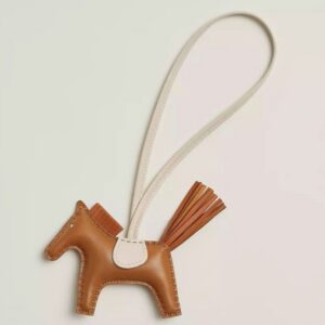 Hermes Rodeo PM Bag Charm in Gold and Craie Milton Lambskin