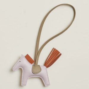 Hermes Rodeo PM Bag Charm in Mauve Pale /Gold/Taupe Lambskin