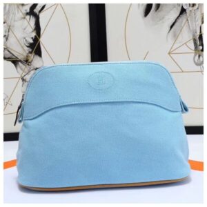 Hermes Medium Bolide Travel Case In Blue Lin Cotton