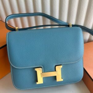 Hermes Constance 18 Handmade Bag in Blue Jean Epsom Calfskin