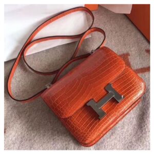Hermes Constance 24 Handmade Bag In Orange Niloticus Crocodile