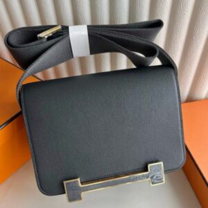 Hermes Geta Handmade Bag in Graphite Chevre Mysore Leather