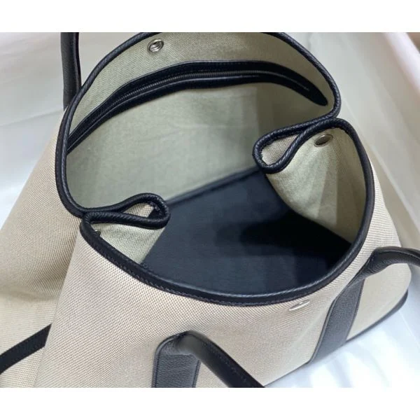 Hermes Garden Party 36cm Bag in Toile and Black Leather - Image 9