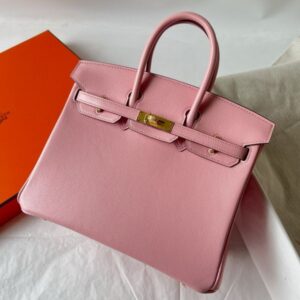 Hermes Birkin 25 Retourne Handmade Bag in Rose Sakura Chevre Mysore Goatskin