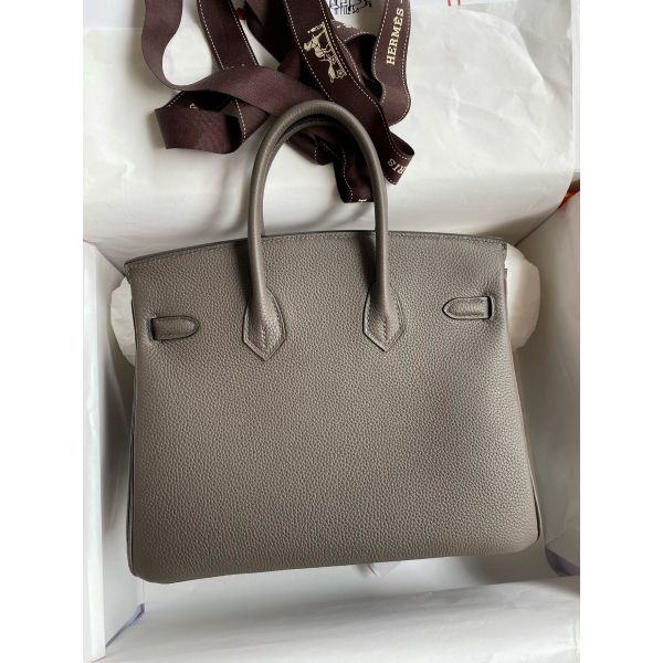 Hermes Birkin 25 Retourne Handmade Bag In Etain Clemence Leather - Image 2