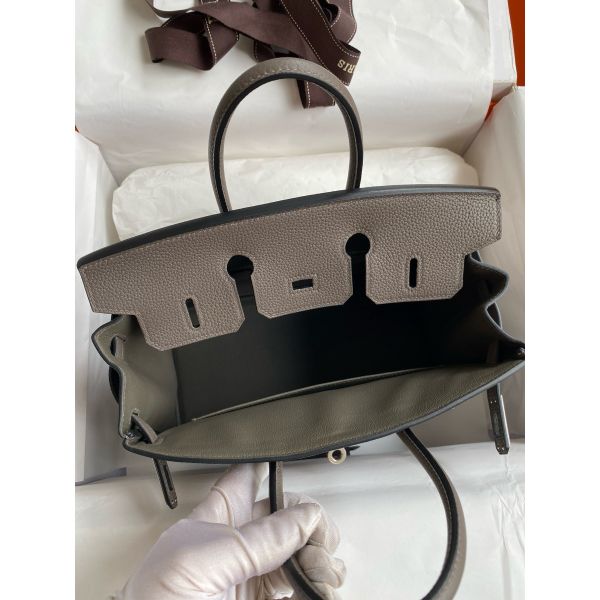 Hermes Birkin 25 Retourne Handmade Bag In Etain Clemence Leather - Image 7