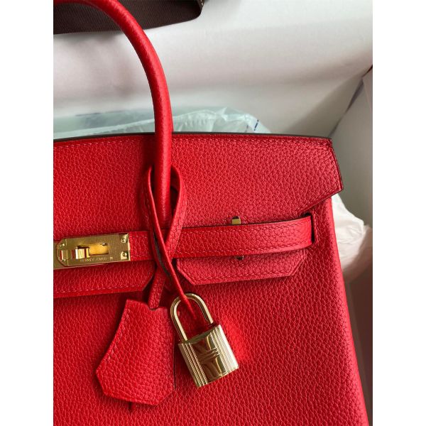 Hermes Birkin 25 Handmade Bag In Red Clemence Leather - Image 3