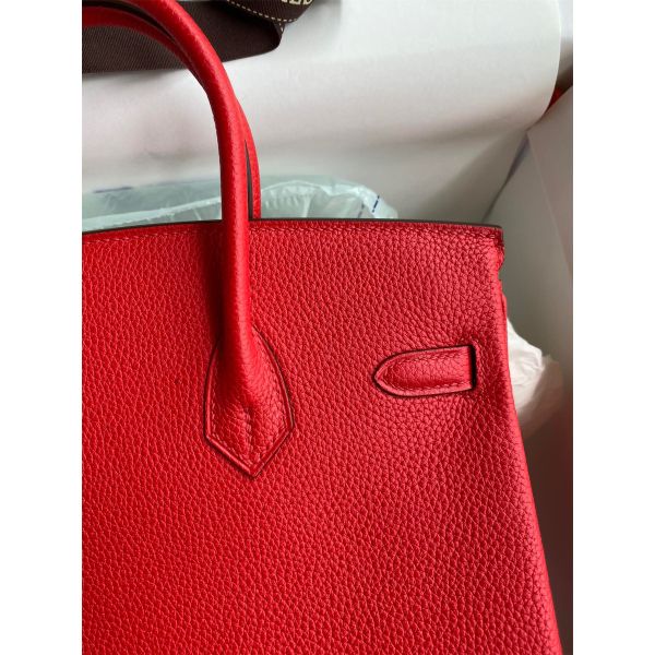 Hermes Birkin 25 Handmade Bag In Red Clemence Leather - Image 4