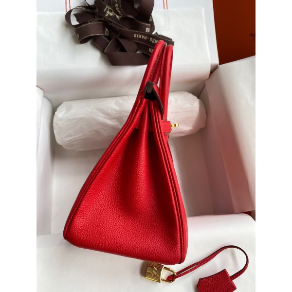 Hermes Birkin 25 Handmade Bag In Red Clemence Leather - Image 5