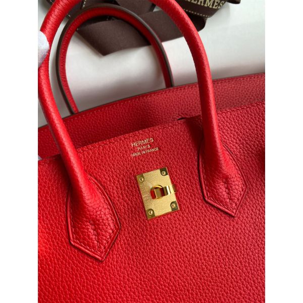 Hermes Birkin 25 Handmade Bag In Red Clemence Leather - Image 6