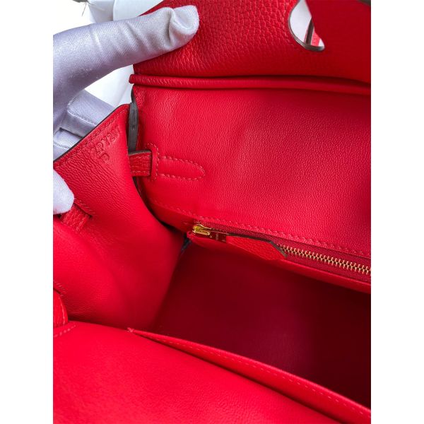 Hermes Birkin 25 Handmade Bag In Red Clemence Leather - Image 9