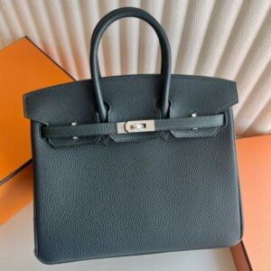 Hermes Birkin 25 Retourne Handmade Bag in Vert Cypres Clemence Leather