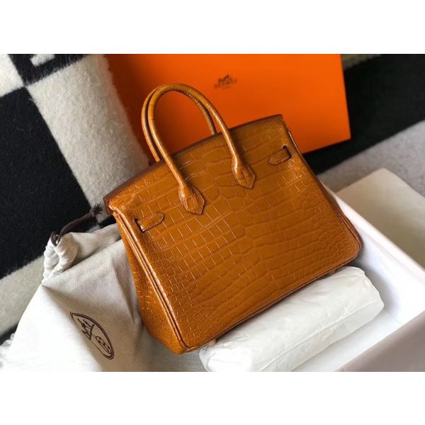Hermes Birkin 25cm Bag In Gold Embossed Crocodile Leather - Image 2