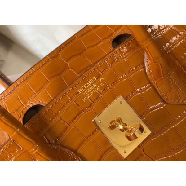 Hermes Birkin 25cm Bag In Gold Embossed Crocodile Leather - Image 7
